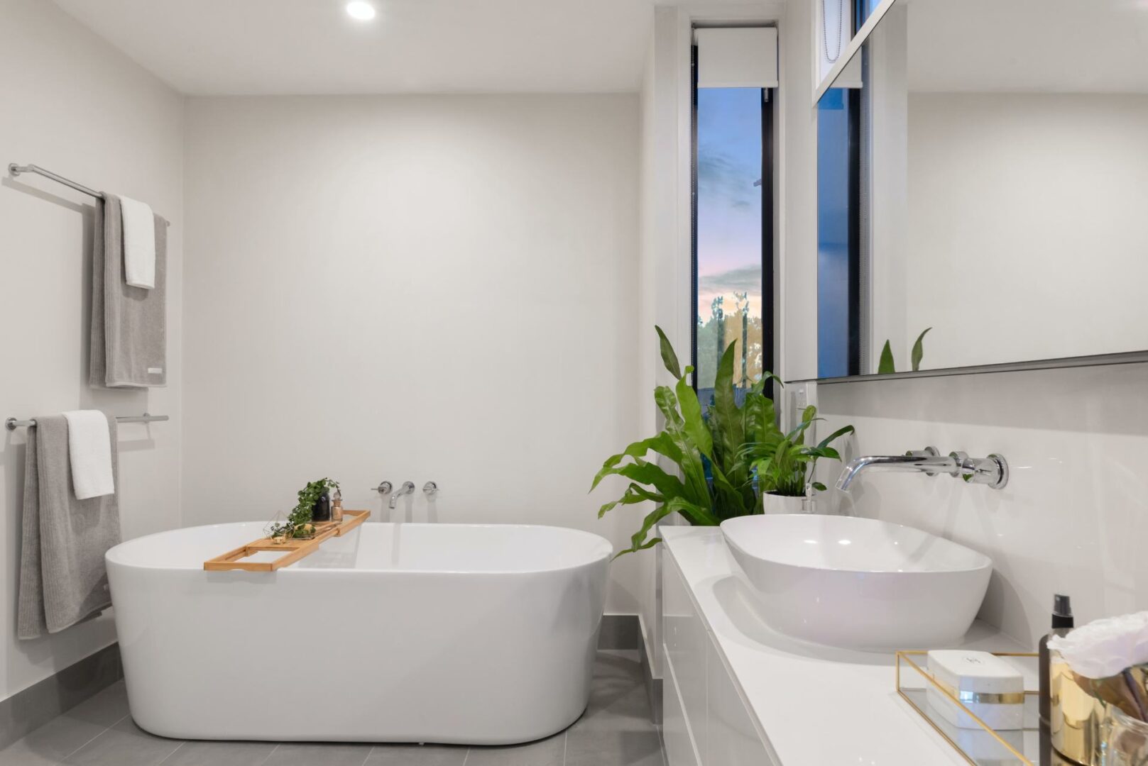 Interior Shot Of Stylish Modern Bathroom With Shower And Bath